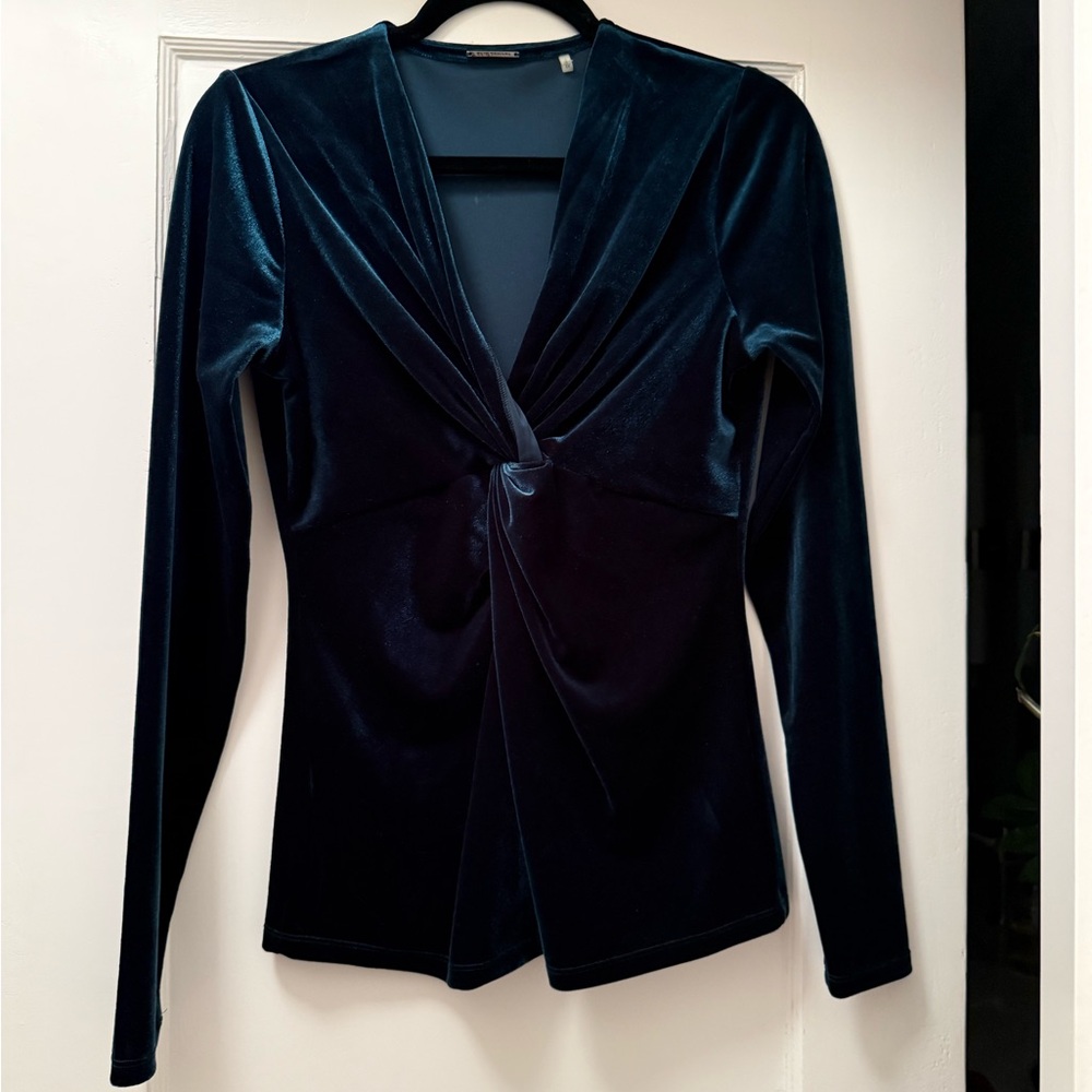 Elie Tahari Green Velvet Long Sleeve Top